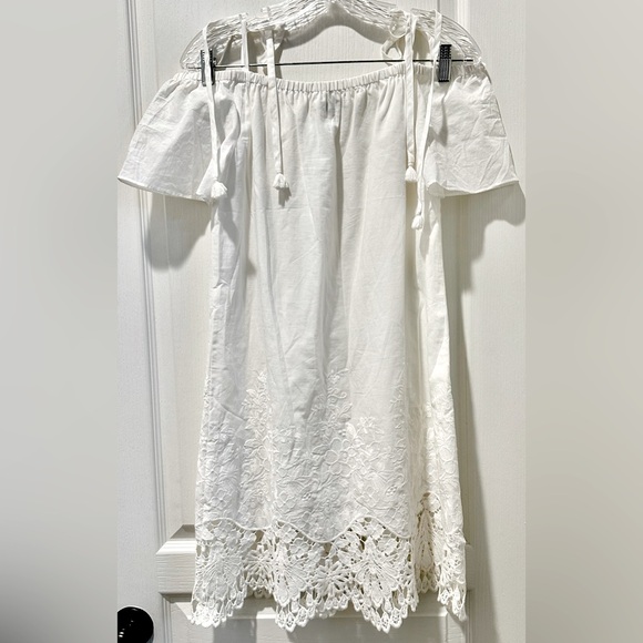 NWT Madewell Off Shoulder Alexa Chung White Lace Dress w Tasseled Shoulder Ties - Picture 6 of 9